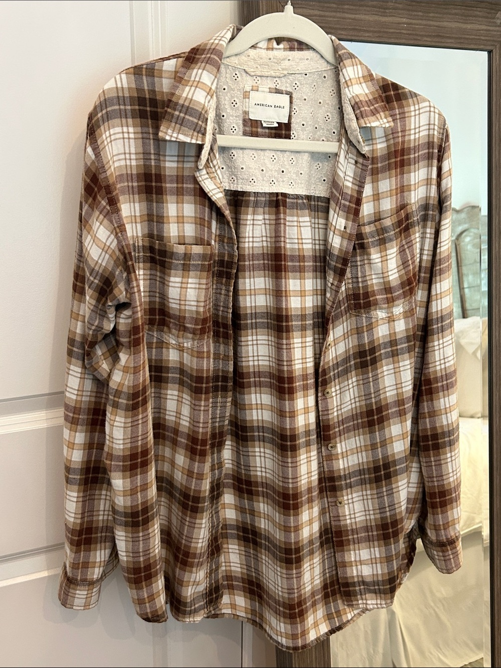 Oversized American Eagle Outfitters Brown and Cream flannel